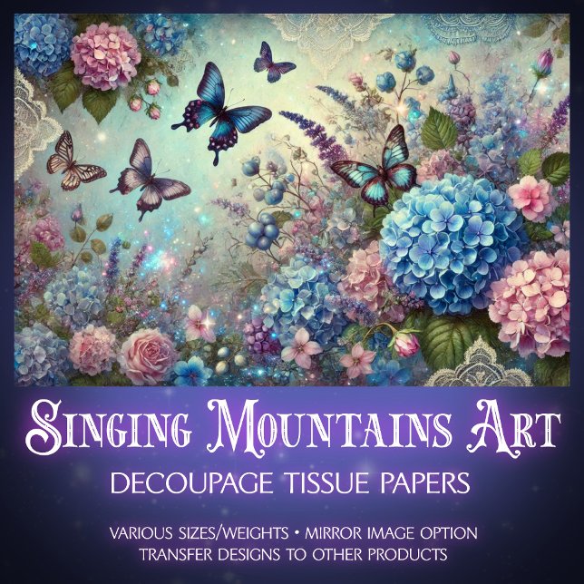 Papier Mousseline Vintage Garden Blooms & Butterflies Decoupage  (Créateur téléchargé)