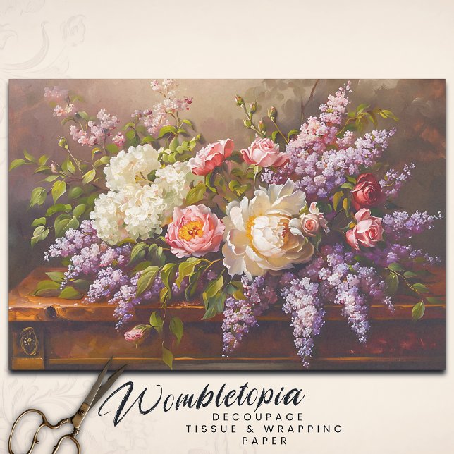 Papier Mousseline Vintage Garden Classic Rose & Lilac Decoupage (Créateur téléchargé)