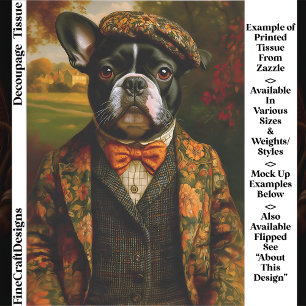 Papier Mousseline Vintage Gentleman Frenchie Art de Chien EW6L Décou