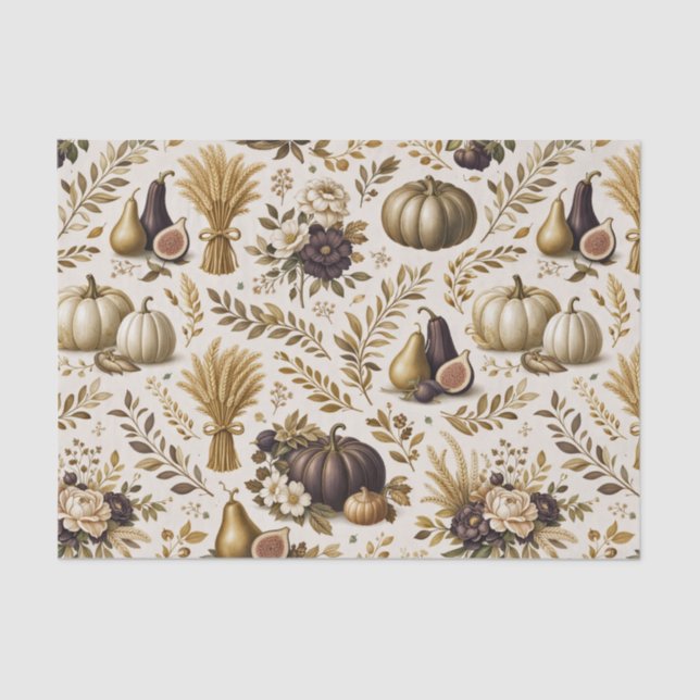 Papier Mousseline Vintage Gold Figs Elegant Thanksgiving (Recto)