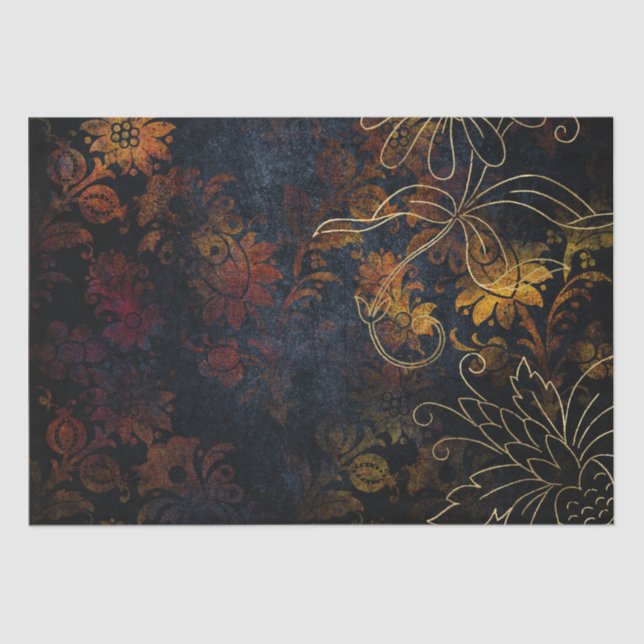 Papier Mousseline Vintage Gold Floral Grunge Damask (Recto)