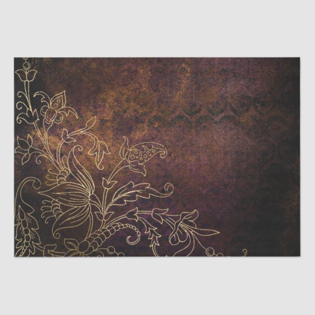 Papier Mousseline Vintage Gold Floral Grunge Damask (Recto)