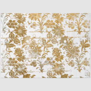 Papier Mousseline Vintage Gold White Damask Script texture Motif