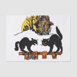 Papier Mousseline Vintage Halloween Black Cats Trou ou Treat