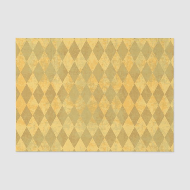 Papier Mousseline Vintage Harlequin Gold Distressed Diamond Motif (Recto)