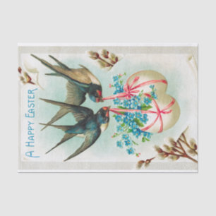 Papier Mousseline Vintage hirondelle Couple et Floral Oeufs de Pâque