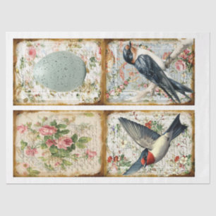 Papier Mousseline Vintage hirondelle et printemps des fleurs