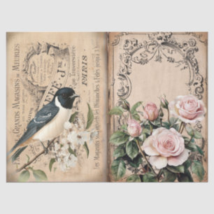 Papier Mousseline Vintage hirondelle et roses roses roses roses vict
