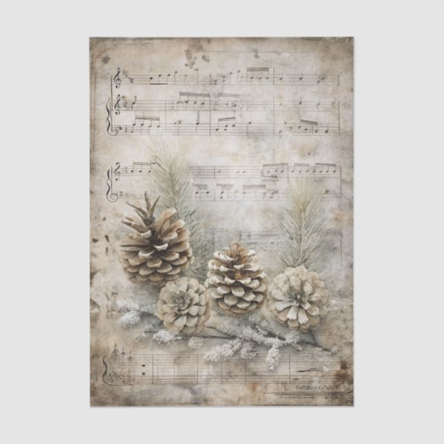 Papier Mousseline Vintage Inspired Pinecones on Sheet Music (Recto)