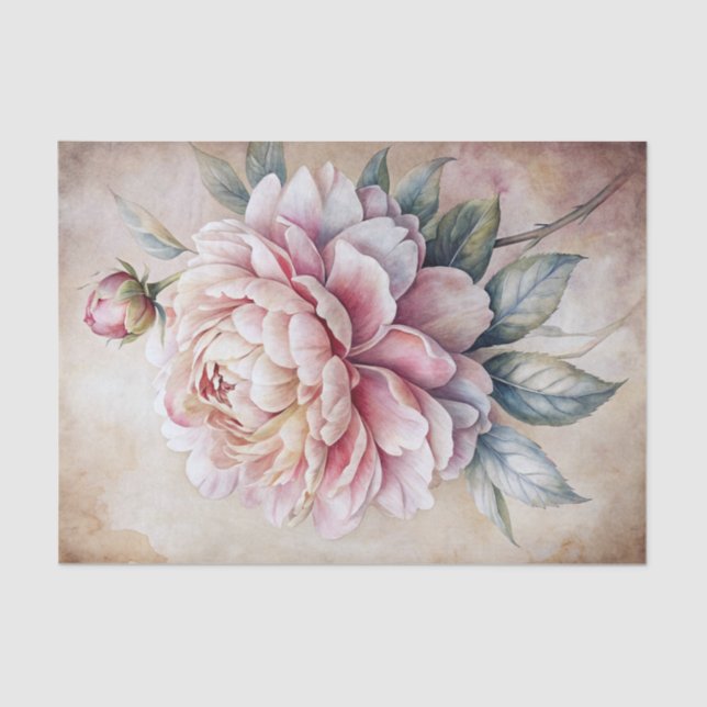 Papier Mousseline Vintage Inspired Single Pastel Peony Flower (Recto)