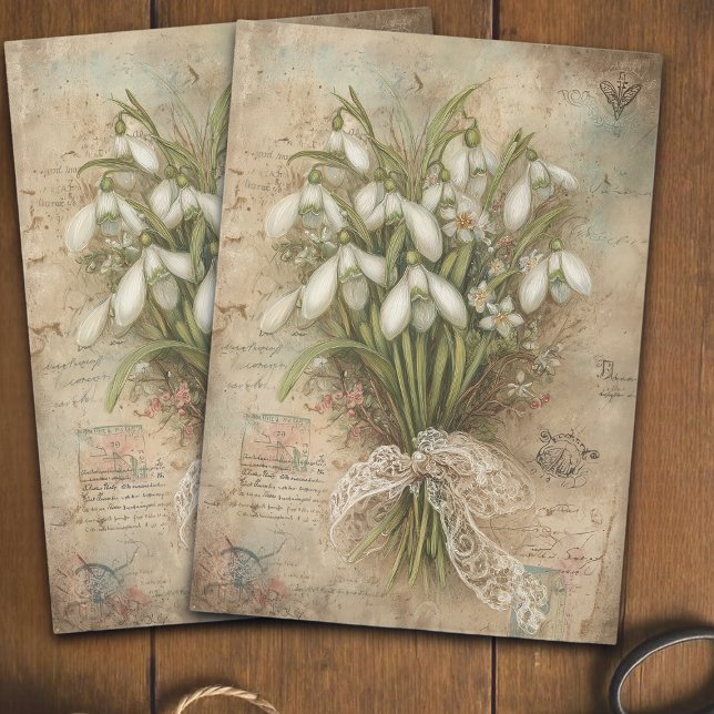 Papier Mousseline Vintage-inspired Snowdrop Bouquet Decoupage  (Créateur téléchargé)