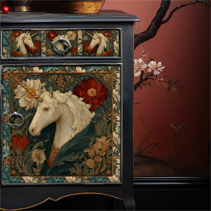 Papier Mousseline Vintage Jade Red William Morris Style Unicorn