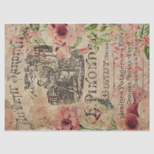 Papier Mousseline Vintage Jardin français Ephémère rose Floral