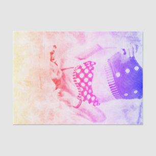 Papier Mousseline Vintage Jaune Violet Rétro Girl Polka Dot Bikini