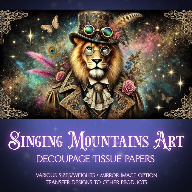 Papier Mousseline Vintage Lion d'antiquité Steampunk Imaginaire déco (Créateur téléchargé)