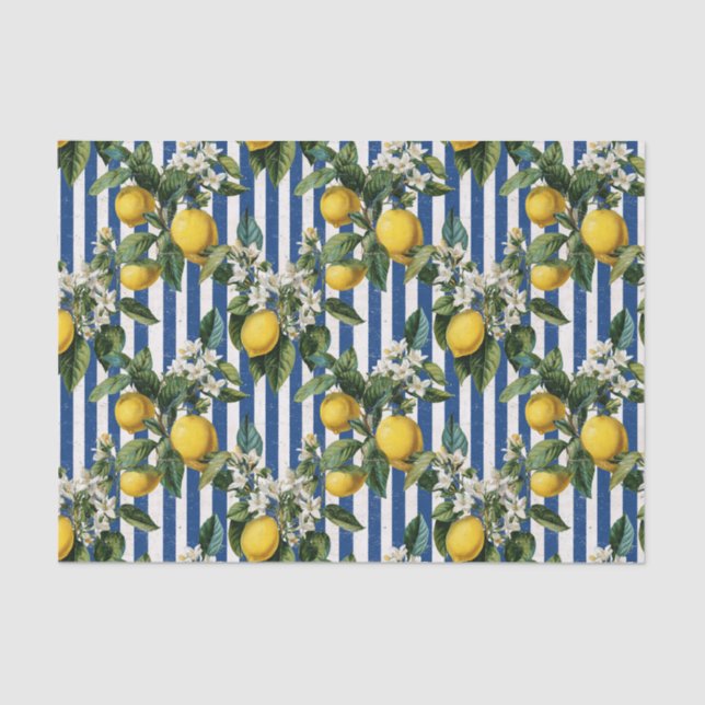 Papier Mousseline Vintage Mediterranean Lemons Decoupage (Recto)
