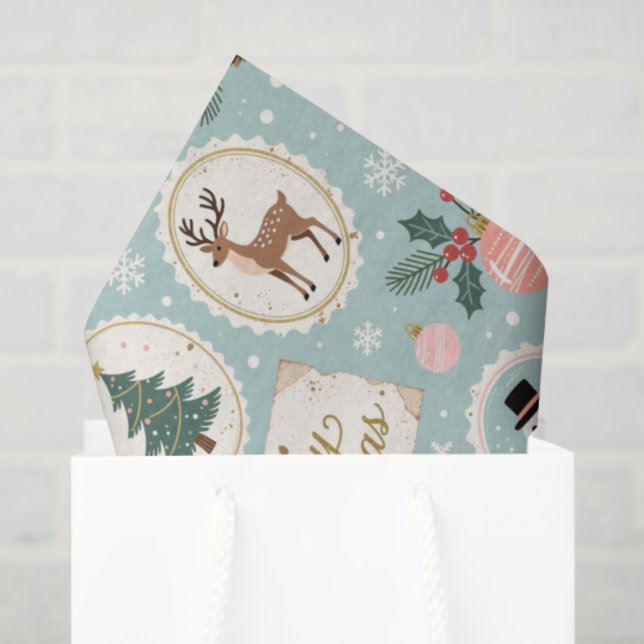 Papier Mousseline Vintage Merry Christmas Pattern Wrapping Paper (Sac cadeau)