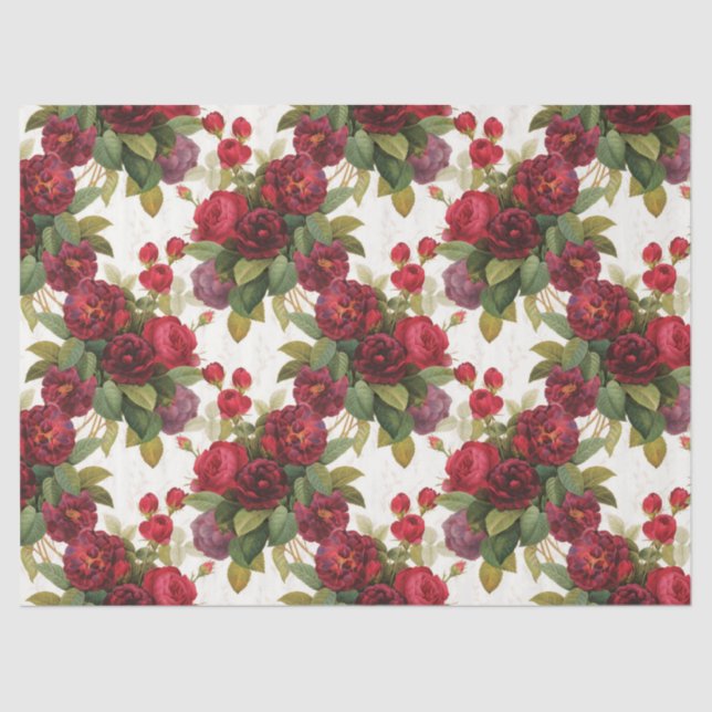 Papier Mousseline vintage motif floral roses rouges (Recto)