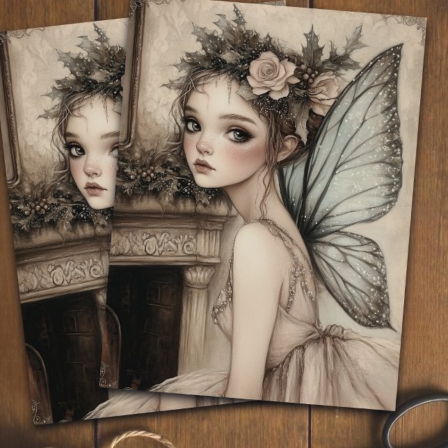 Papier Mousseline Vintage Noël Fée Ballerina Decoupage (Créateur téléchargé)