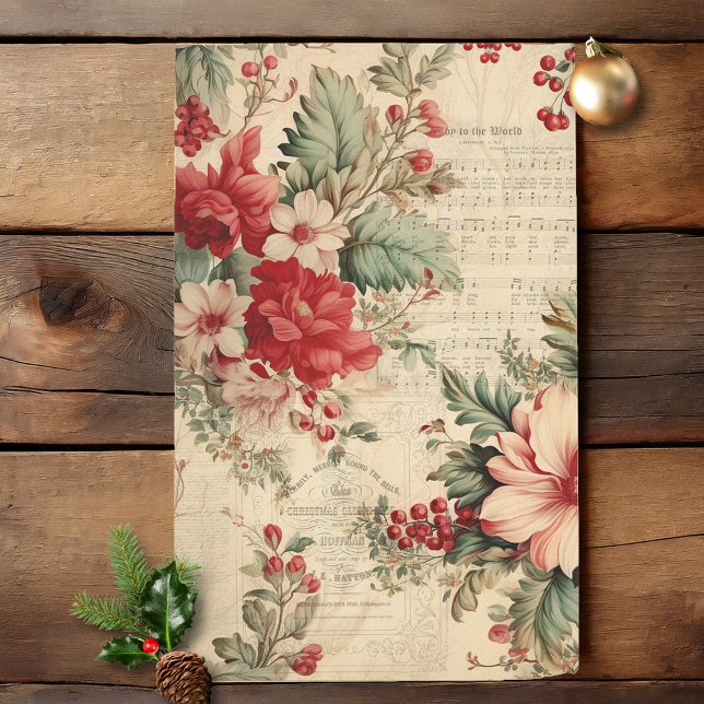 Papier Mousseline Vintage Noël Floral Ephémère Découpage (Créateur téléchargé)