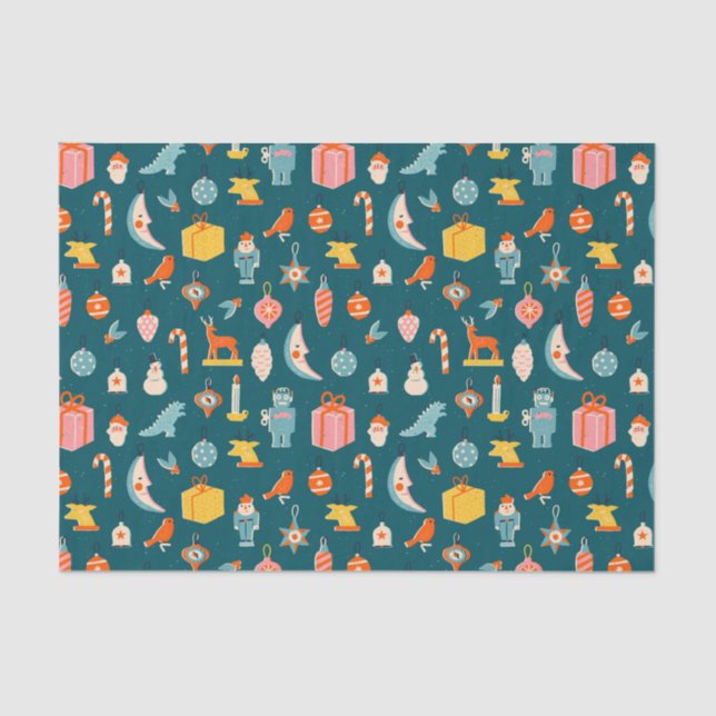 Papier Mousseline Vintage Noël Ornements Motif (Recto)