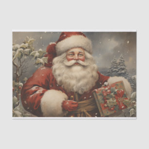 Papier Mousseline Vintage Noël Père Noël avec cadeaux