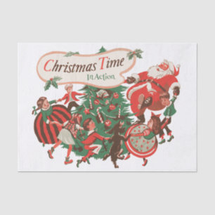 Papier Mousseline Vintage Noël Père Noël et enfants dansants