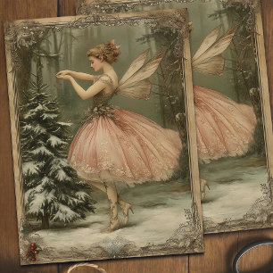 Papier Mousseline Vintage Noël rose Fée Floral Découpage