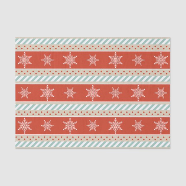 Papier Mousseline Vintage Noël Rouge Monnaie Snowflakes Motif (Recto)