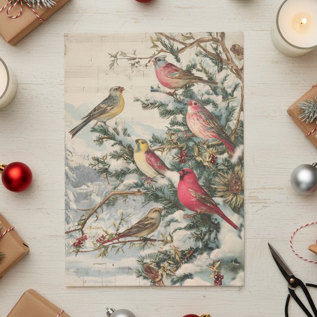 Papier Mousseline Vintage Noël Songbirds hiver (Créateur téléchargé)