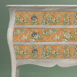 Papier Mousseline Vintage olive fleurie orange toile de jouy