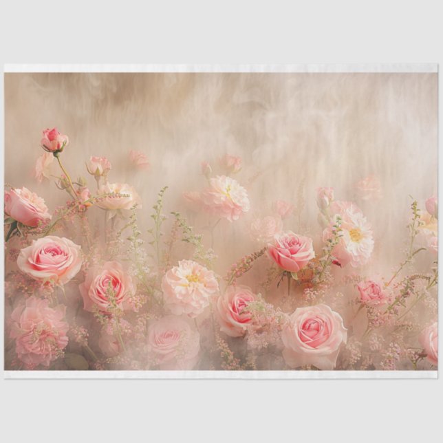 Papier Mousseline Vintage Pastel Rose & Découpage Blanc (Recto)