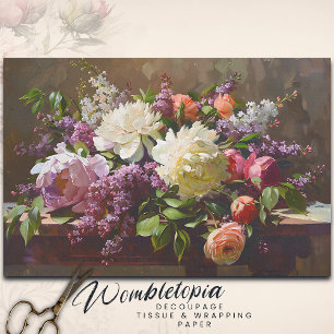 Papier Mousseline Vintage Peony & Lilac Bouquet Floral Découpage