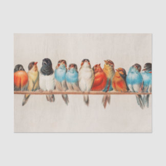 Papier Mousseline Vintage Perche des oiseaux aquarelle Nature sauvag