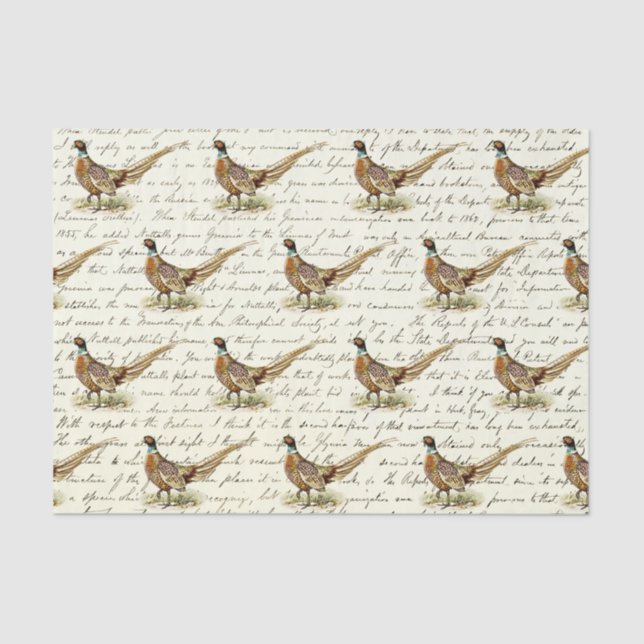 Papier Mousseline Vintage Pheasant Pattern on Antique Letter (Recto)