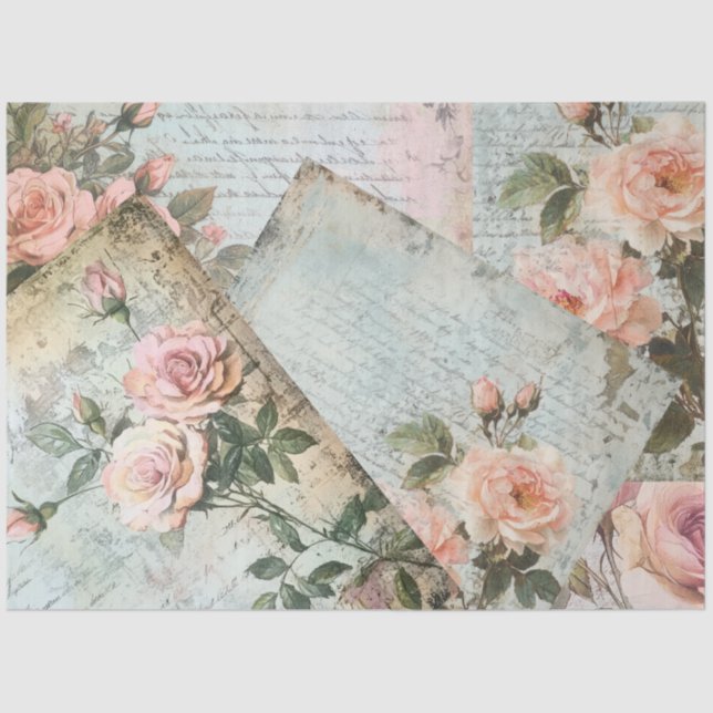 Papier Mousseline Vintage Pink Antique Blush Rose Decoupage (Recto)