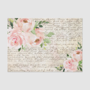 Papier Mousseline Vintage Pink Floral Roses Old Letter Decoupage