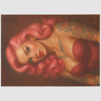 Papier Mousseline Vintage Pink Pinup | Retro Tattooed Bombshell Glam