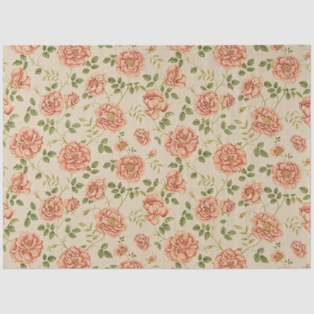 Papier Mousseline Vintage Populaire Floral Rose (Recto)