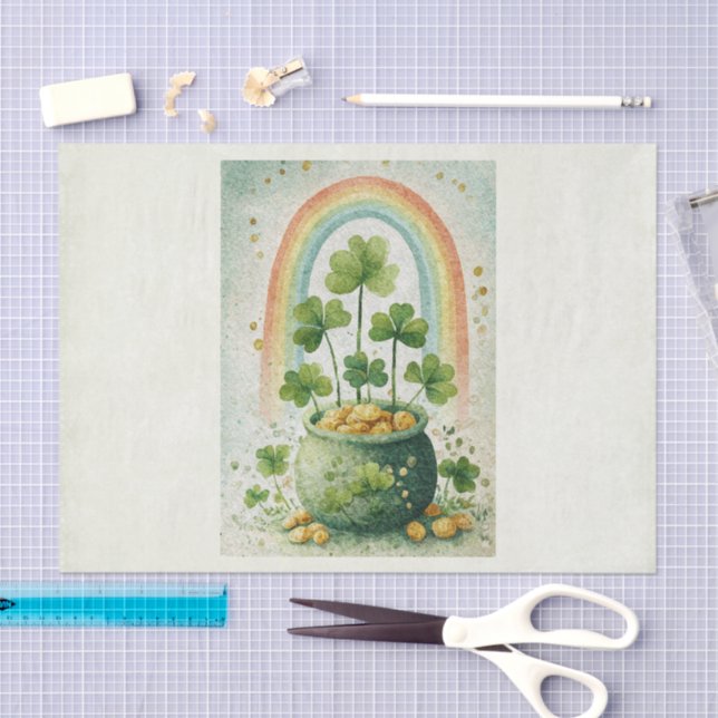 Papier Mousseline Vintage Pot of Gold and Rainbow (Artisanat)