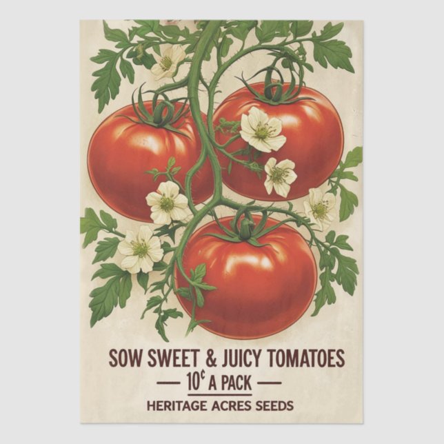 Papier Mousseline Vintage Red Tomato Botanical Decoupage (Recto)