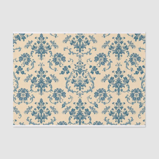 Papier Mousseline Vintage Retro Blue toile de jouy (Recto)