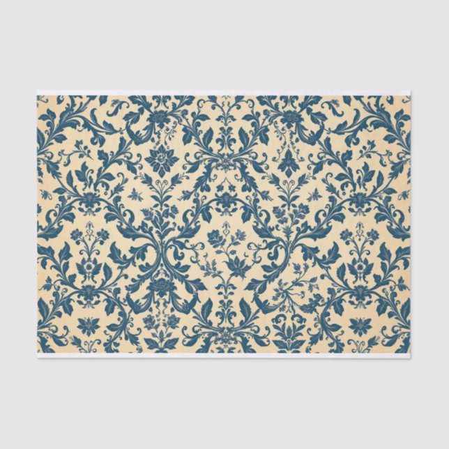 Papier Mousseline Vintage Retro Blue toile de jouy (Recto)