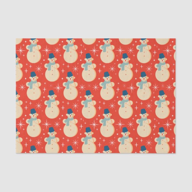Papier Mousseline Vintage Retro Noël Snowman Rouge (Recto)