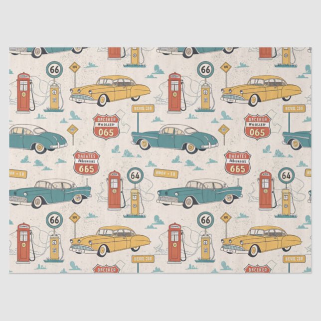 Papier Mousseline Vintage Road Trip Pattern (1) (Recto)