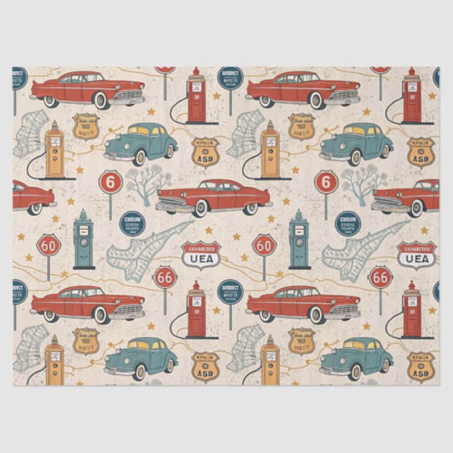 Papier Mousseline Vintage Road Trip Pattern (2) (Recto)