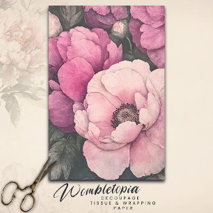 Papier Mousseline Vintage Romantique Peony Floral Aquarelle Découpag