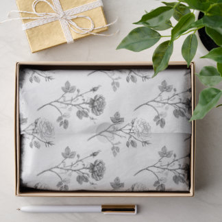 Papier Mousseline Vintage Rose Line Art Botanical Pattern in Black