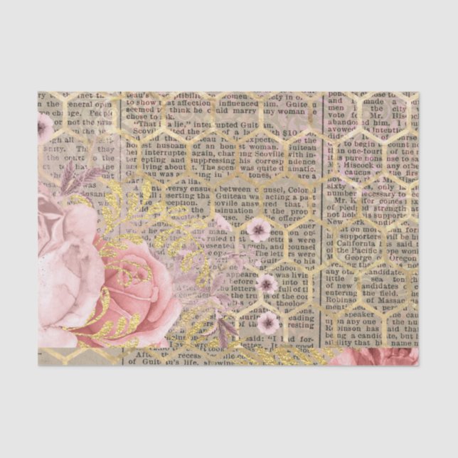 Papier Mousseline Vintage rose Roses Gold Honeycomb (Recto)