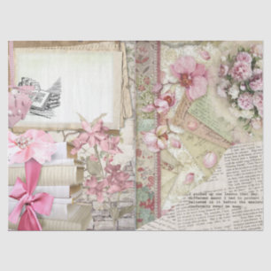 Papier Mousseline Vintage Rose Shabby Texte du livre Collage